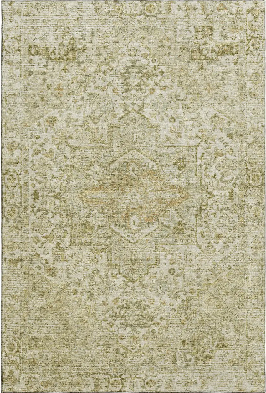 Beige And Gold Oriental Washable Area Rug With UV Protection Photo 1