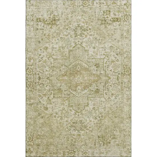 Beige And Gold Oriental Washable Area Rug With UV Protection Photo 1
