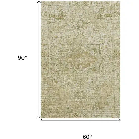 Beige And Gold Oriental Washable Area Rug With UV Protection Photo 9