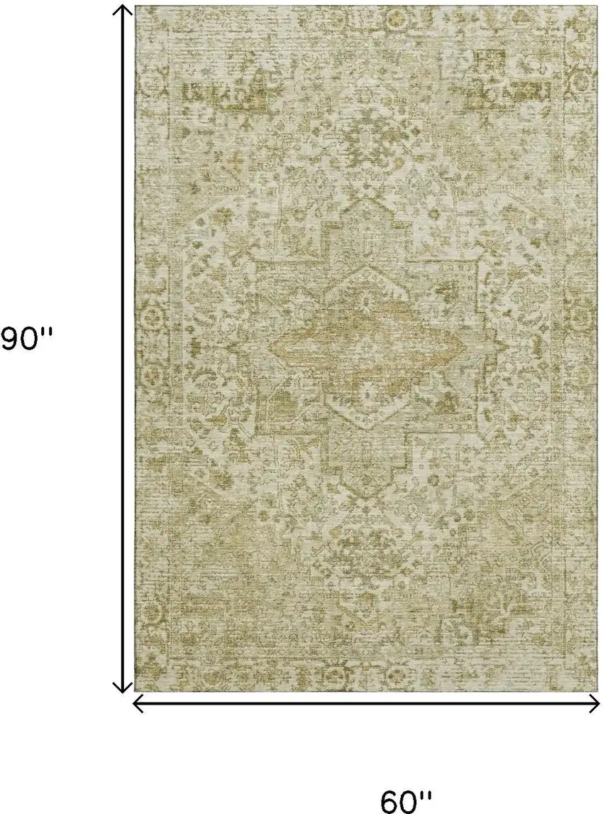 Beige And Gold Oriental Washable Area Rug With UV Protection Photo 9