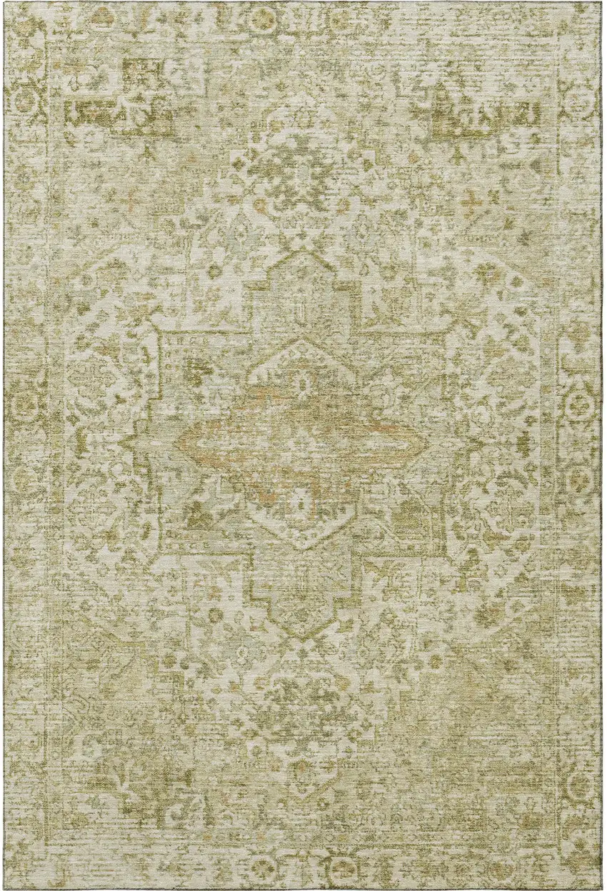 Beige And Gold Oriental Washable Area Rug With UV Protection Photo 2