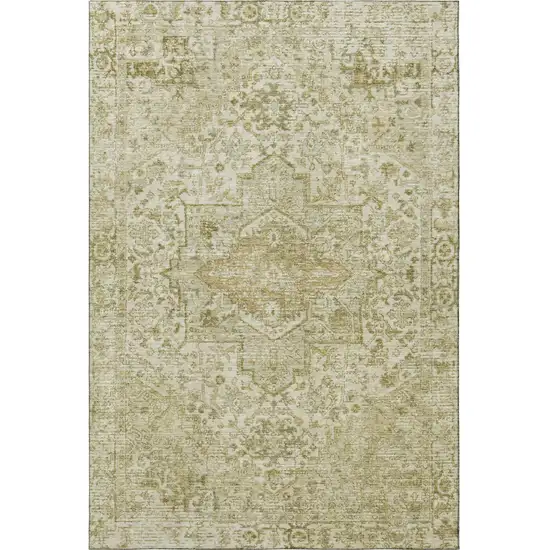 Beige And Gold Oriental Washable Area Rug With UV Protection Photo 3