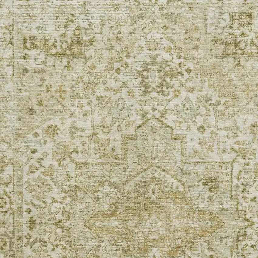 Beige And Gold Oriental Washable Area Rug With UV Protection Photo 2