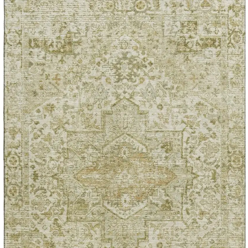 Beige And Gold Oriental Washable Area Rug With UV Protection Photo 3