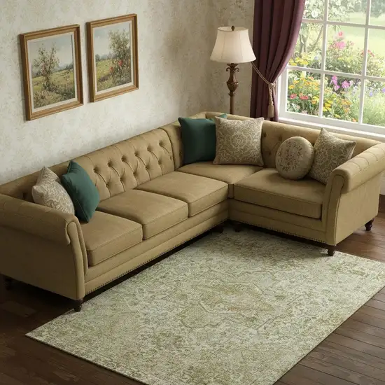 Beige And Gold Oriental Washable Area Rug With UV Protection Photo 2