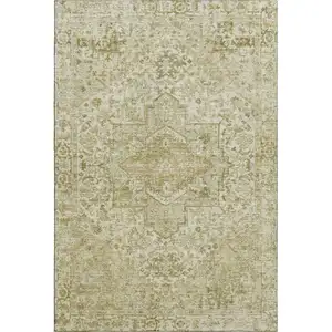 Photo of Beige And Gold Oriental Washable Area Rug With UV Protection