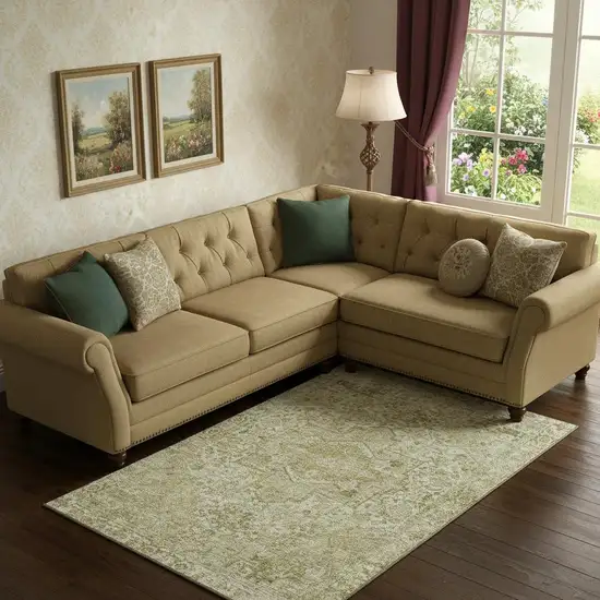 Beige And Gold Oriental Washable Area Rug With UV Protection Photo 2