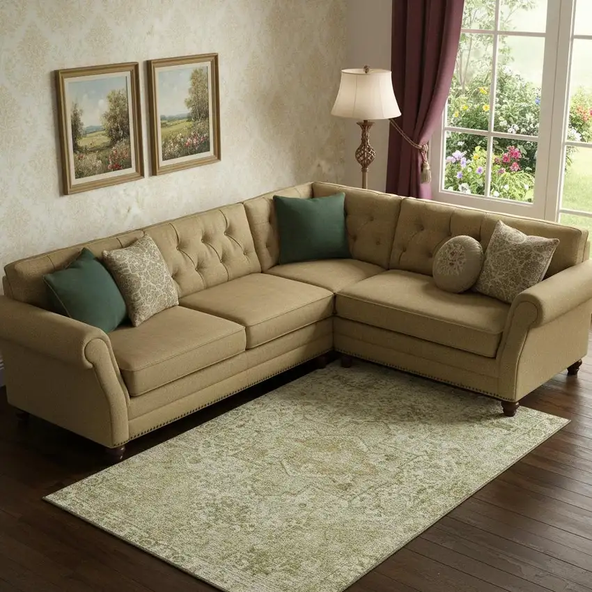 Beige And Gold Oriental Washable Area Rug With UV Protection Photo 2