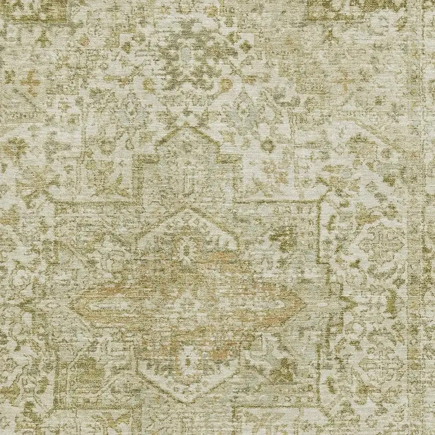 Beige And Gold Oriental Washable Area Rug With UV Protection Photo 2