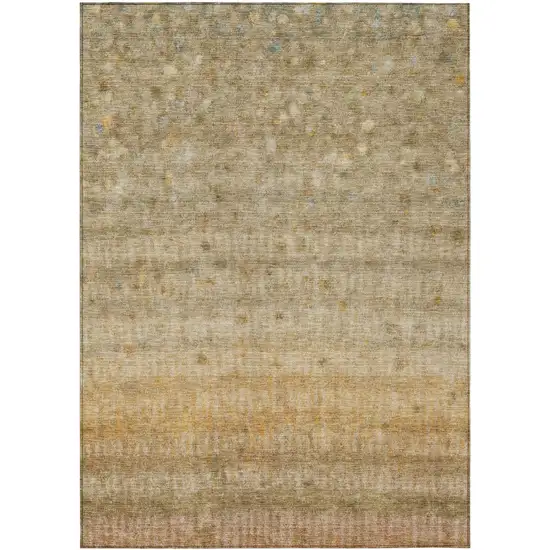 Beige And Gold Striped Washable Indoor Outdoor Area Rug Photo 2