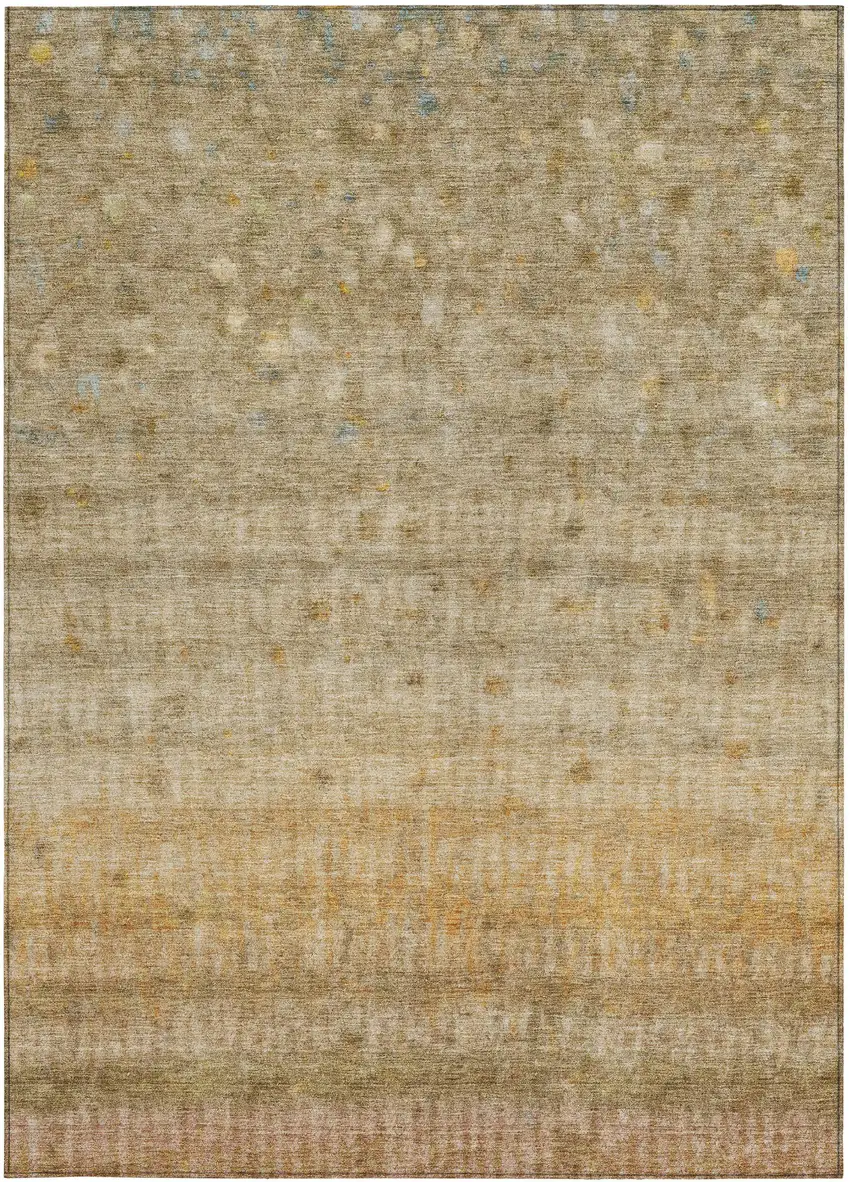 Beige And Gold Striped Washable Indoor Outdoor Area Rug Photo 4