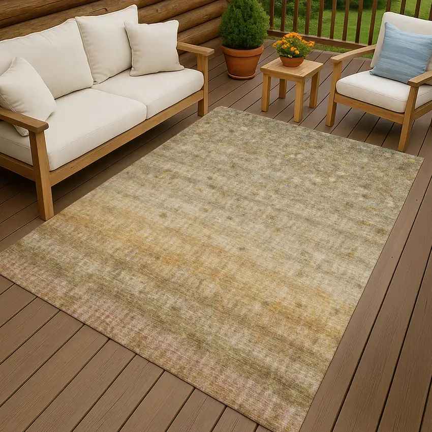 Beige And Gold Striped Washable Indoor Outdoor Area Rug Photo 9