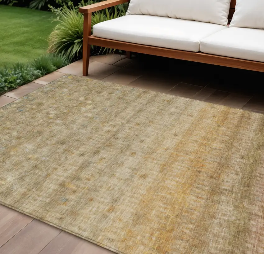 Beige And Gold Striped Washable Indoor Outdoor Area Rug Photo 1