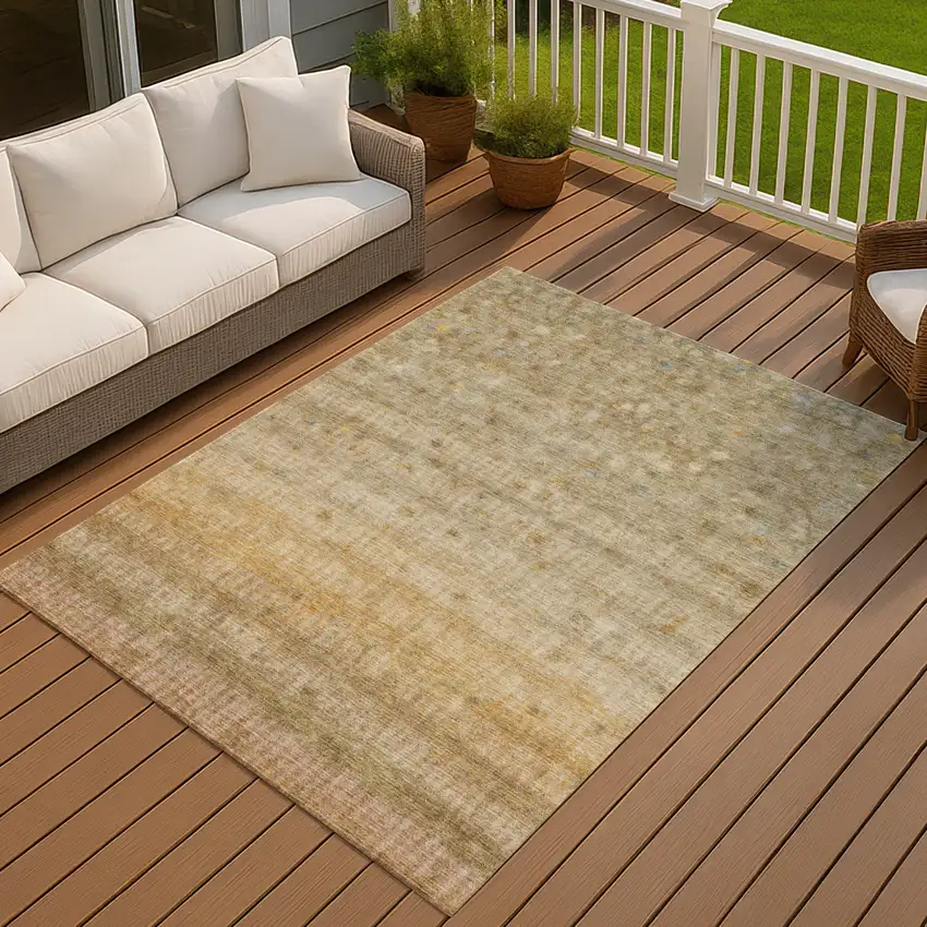 Beige And Gold Striped Washable Indoor Outdoor Area Rug Photo 6
