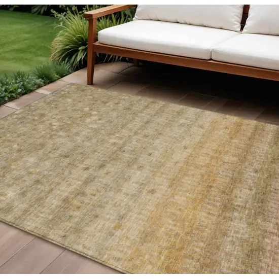 Beige And Gold Striped Washable Indoor Outdoor Area Rug Photo 1