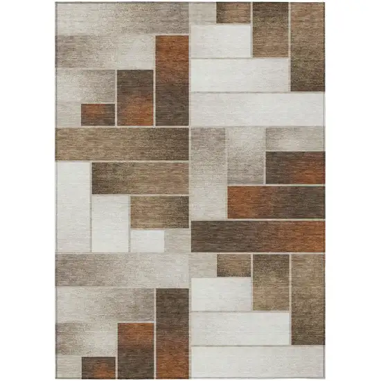 Beige And Graphite Geometric Washable Indoor Outdoor Area Rug Photo 2