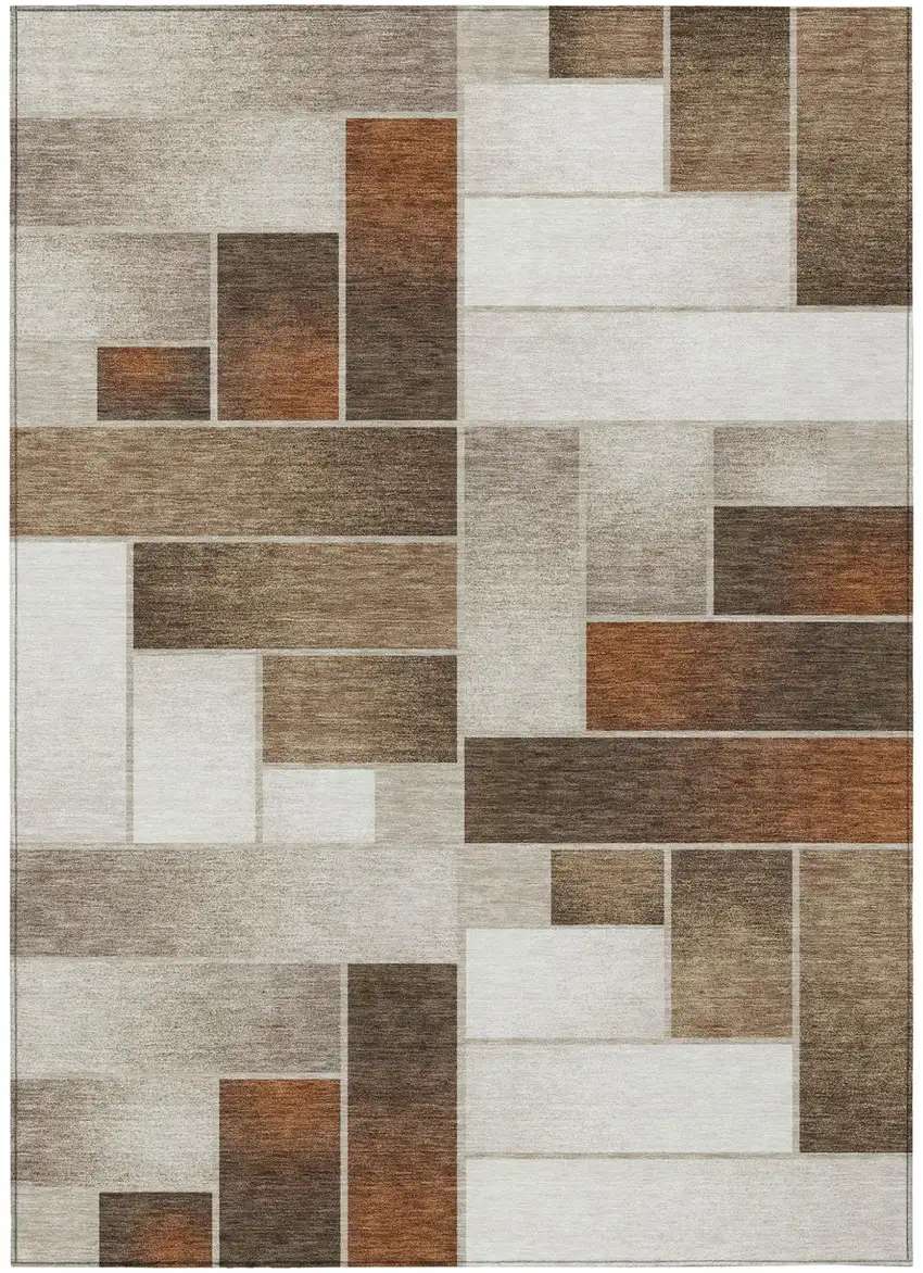 Beige And Graphite Geometric Washable Indoor Outdoor Area Rug Photo 2
