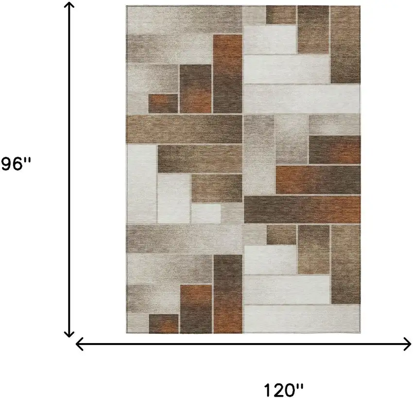 Beige And Graphite Geometric Washable Indoor Outdoor Area Rug Photo 5