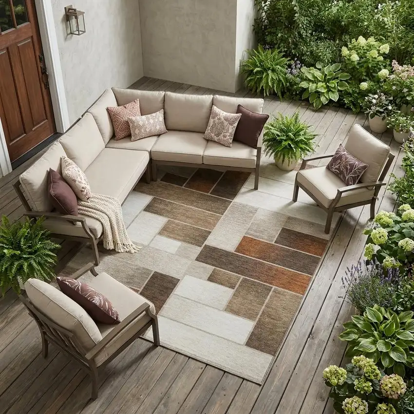 Beige And Graphite Geometric Washable Indoor Outdoor Area Rug Photo 1