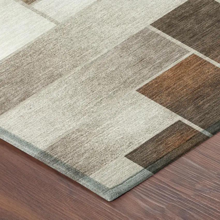 Beige And Graphite Geometric Washable Indoor Outdoor Area Rug Photo 4