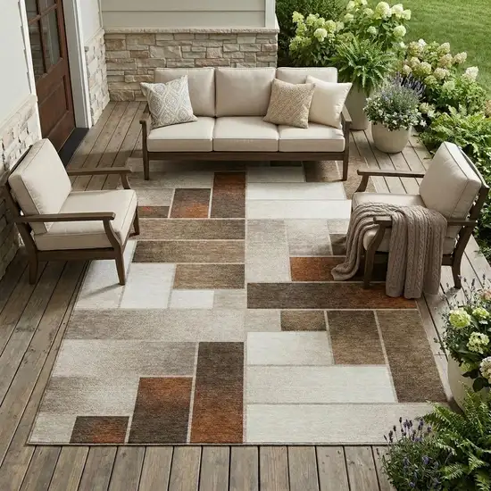 Beige And Graphite Geometric Washable Indoor Outdoor Area Rug Photo 1