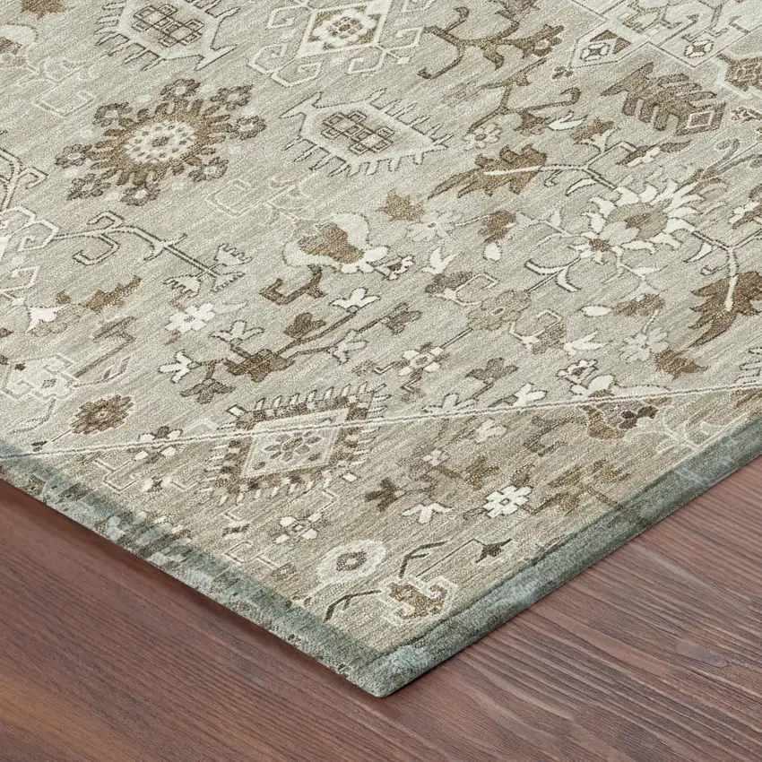 Beige And Graphite Medallion Washable Indoor Outdoor Area Rug Photo 5