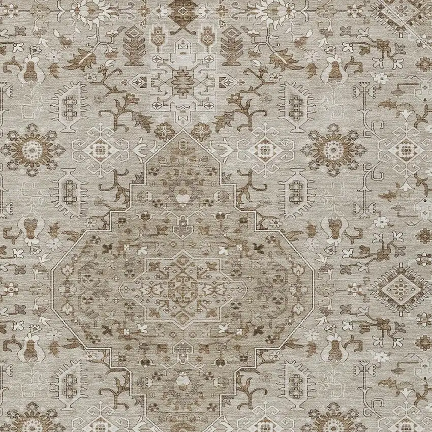 Beige And Graphite Medallion Washable Indoor Outdoor Area Rug Photo 3
