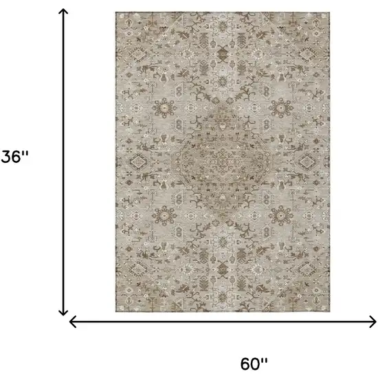 Beige And Graphite Medallion Washable Indoor Outdoor Area Rug Photo 7