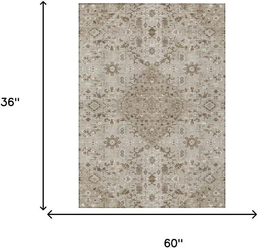 Beige And Graphite Medallion Washable Indoor Outdoor Area Rug Photo 7
