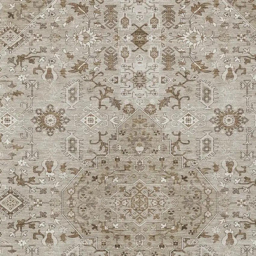 Beige And Graphite Medallion Washable Indoor Outdoor Area Rug Photo 3