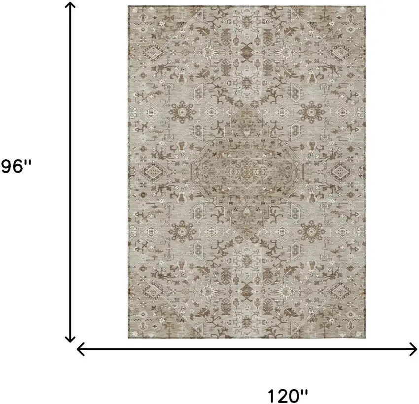 Beige And Graphite Medallion Washable Indoor Outdoor Area Rug Photo 7