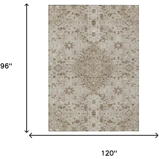 Beige And Graphite Medallion Washable Indoor Outdoor Area Rug Photo 7