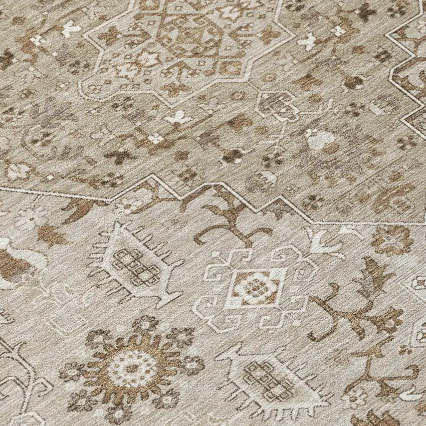 Beige And Graphite Medallion Washable Indoor Outdoor Area Rug Photo 6