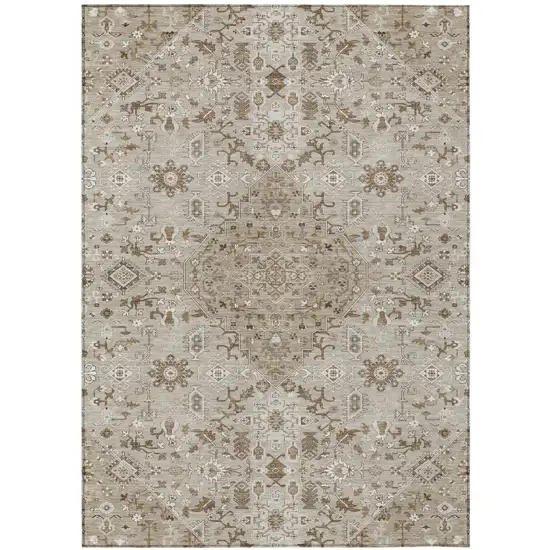 Beige And Graphite Medallion Washable Indoor Outdoor Area Rug Photo 2