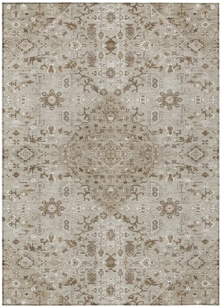 Beige And Graphite Medallion Washable Indoor Outdoor Area Rug Photo 2