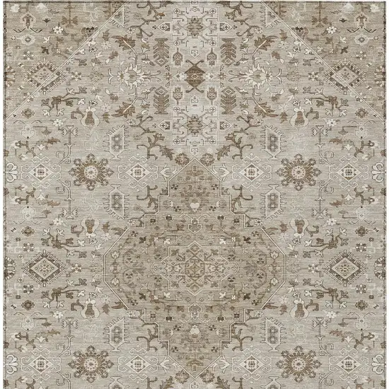Beige And Graphite Medallion Washable Indoor Outdoor Area Rug Photo 3