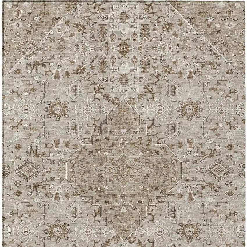Beige And Graphite Medallion Washable Indoor Outdoor Area Rug Photo 3