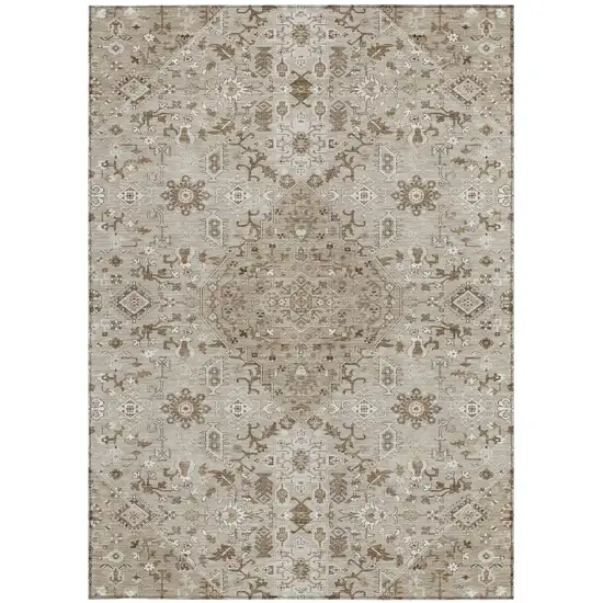 Beige And Graphite Medallion Washable Indoor Outdoor Area Rug Photo 4