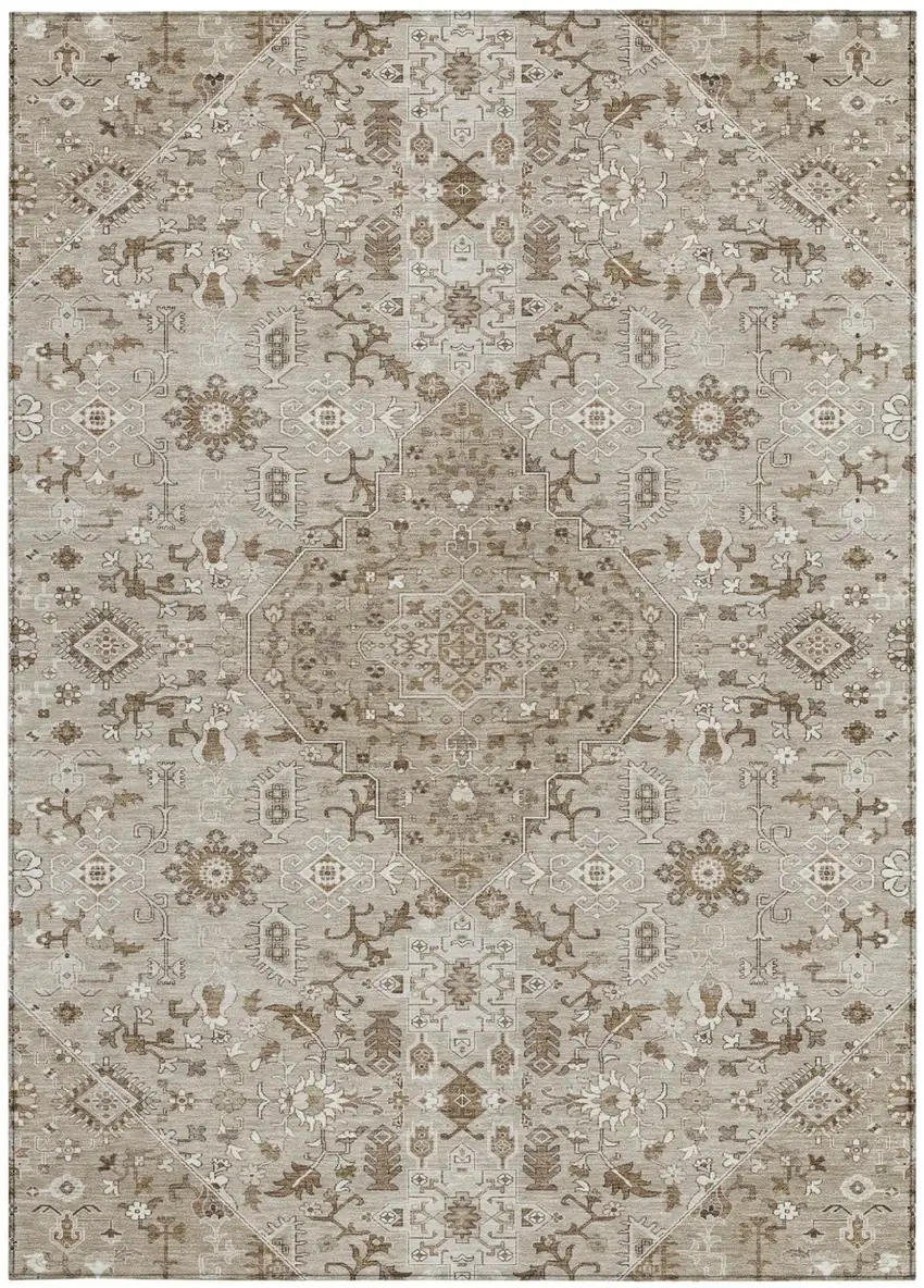 Beige And Graphite Medallion Washable Indoor Outdoor Area Rug Photo 4