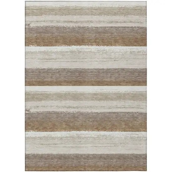 Beige And Graphite Striped Washable Indoor Outdoor Area Rug Photo 2