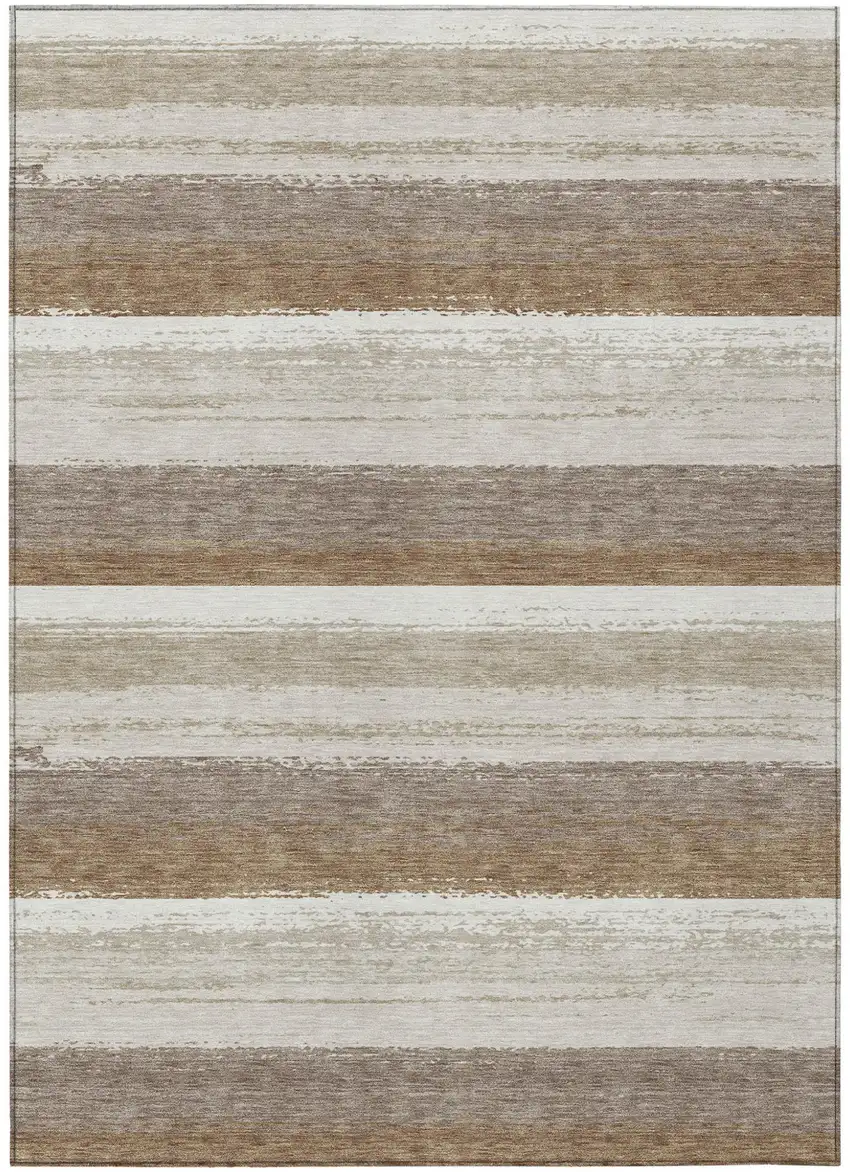 Beige And Graphite Striped Washable Indoor Outdoor Area Rug Photo 2