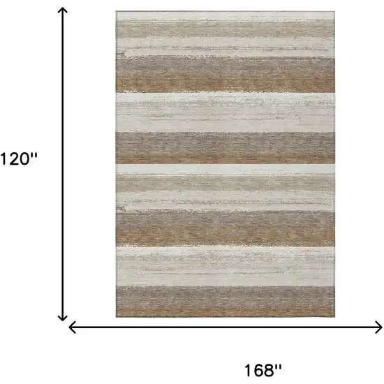 Beige And Graphite Striped Washable Indoor Outdoor Area Rug Photo 7