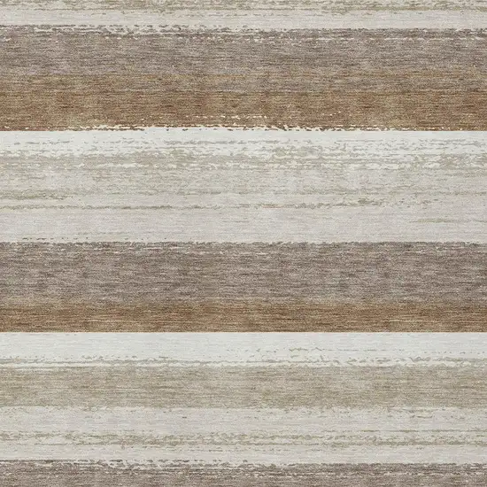 Beige And Graphite Striped Washable Indoor Outdoor Area Rug Photo 3