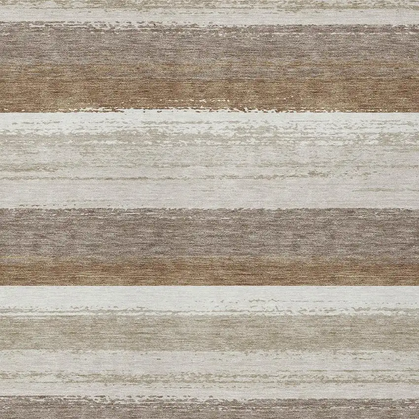 Beige And Graphite Striped Washable Indoor Outdoor Area Rug Photo 3
