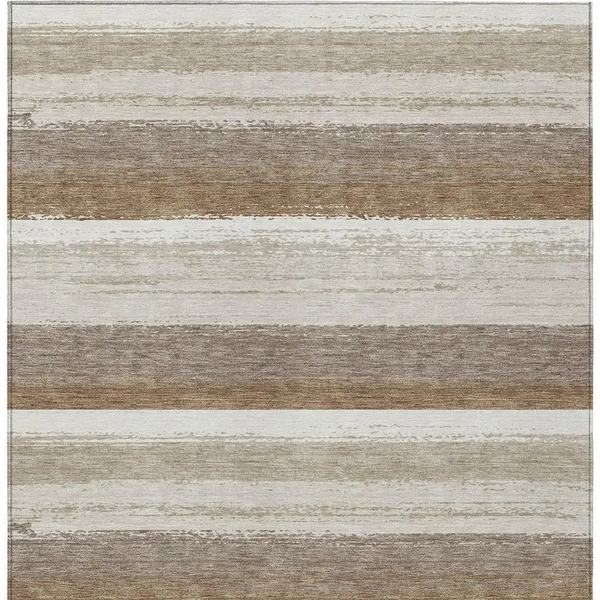 Beige And Graphite Striped Washable Indoor Outdoor Area Rug Photo 4