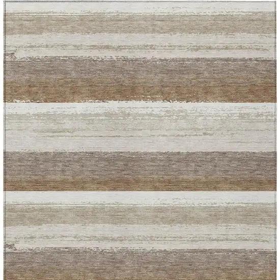 Beige And Graphite Striped Washable Indoor Outdoor Area Rug Photo 4