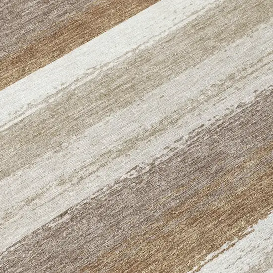 Beige And Graphite Striped Washable Indoor Outdoor Area Rug Photo 6