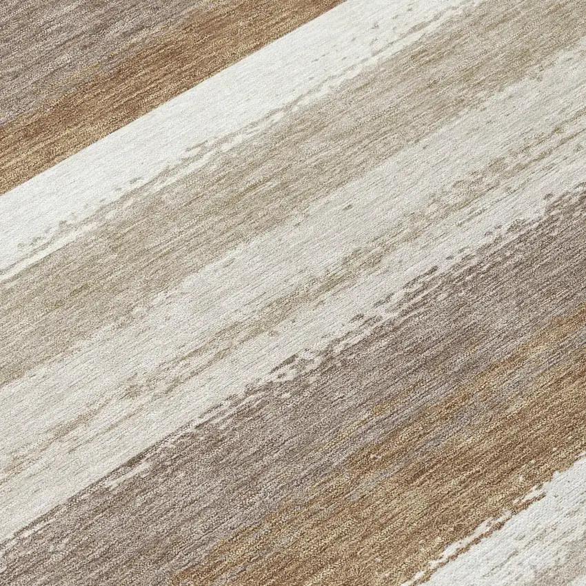 Beige And Graphite Striped Washable Indoor Outdoor Area Rug Photo 6