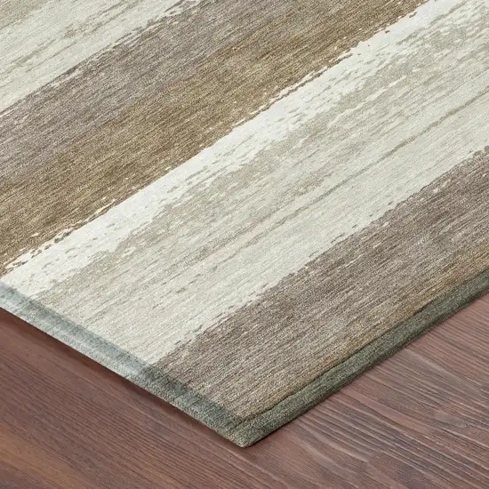 Beige And Graphite Striped Washable Indoor Outdoor Area Rug Photo 5