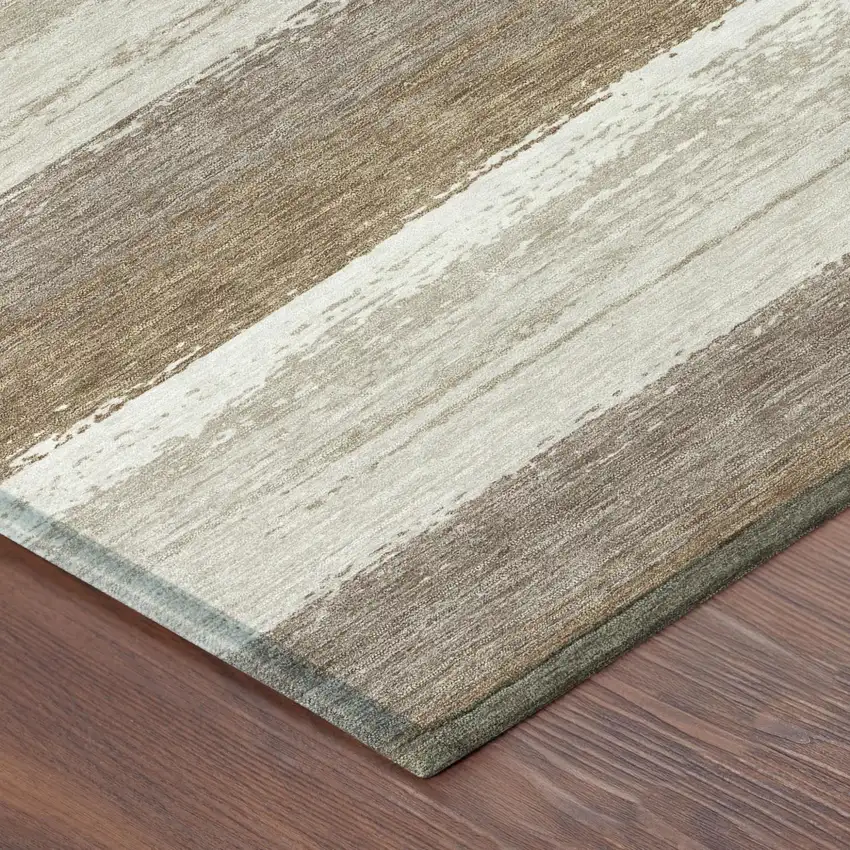 Beige And Graphite Striped Washable Indoor Outdoor Area Rug Photo 5